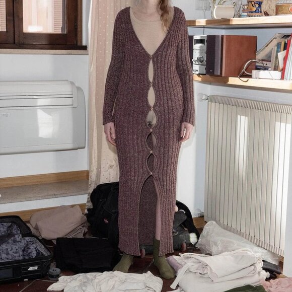 Baserange Loulou Cardigan/Dress in Burgundy Melange - Picture 2 of 6